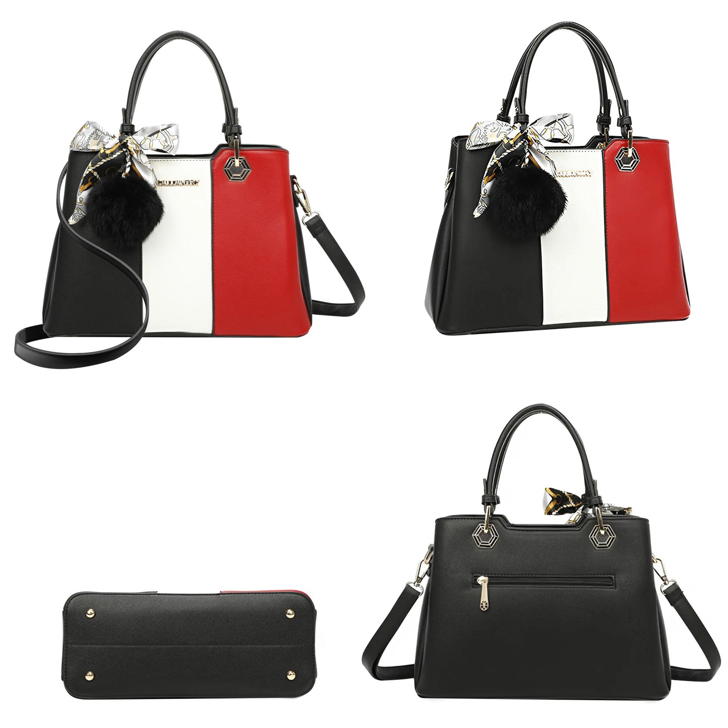Sac Fourre-Tout Trois Teintes à Pompon La Nuance Noir-Blanc