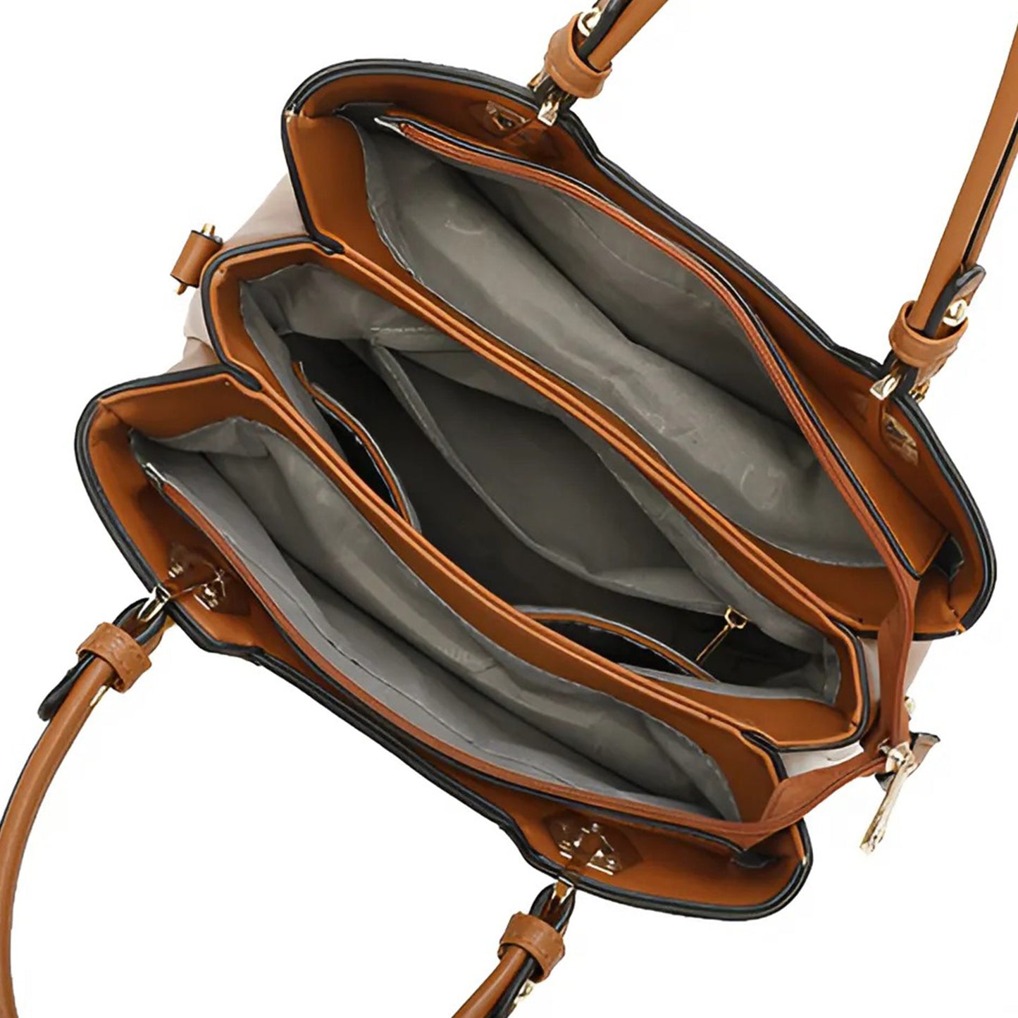 Sac Fourre-Tout Trois Teintes à Pompon La Nuance Marron-Beige