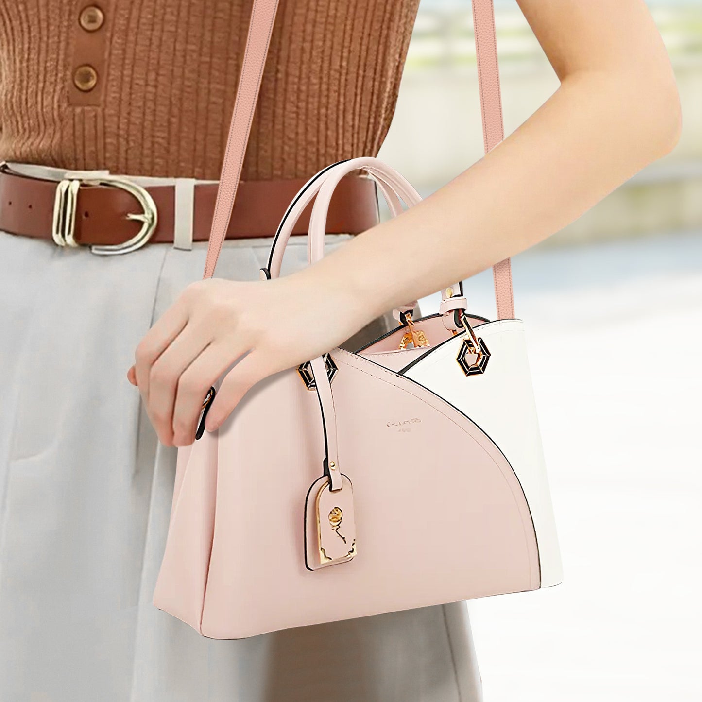 Sac à Main en Similicuir Grainé Le Contraste Rose