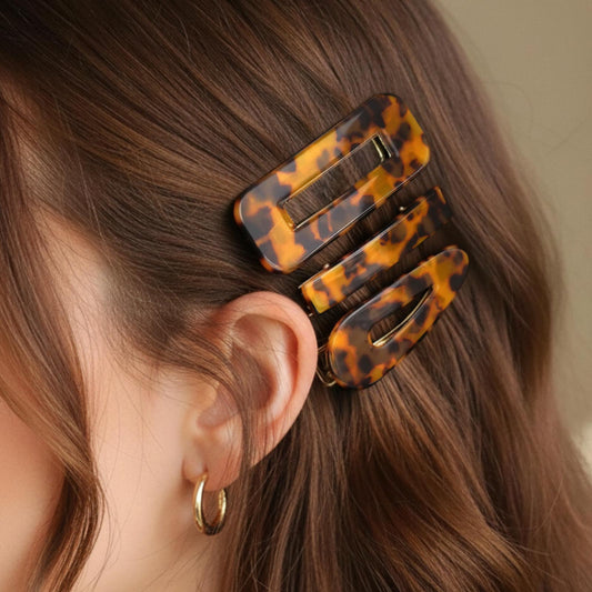 Lot de 3 Pinces Plates Écaille Brune en Résine