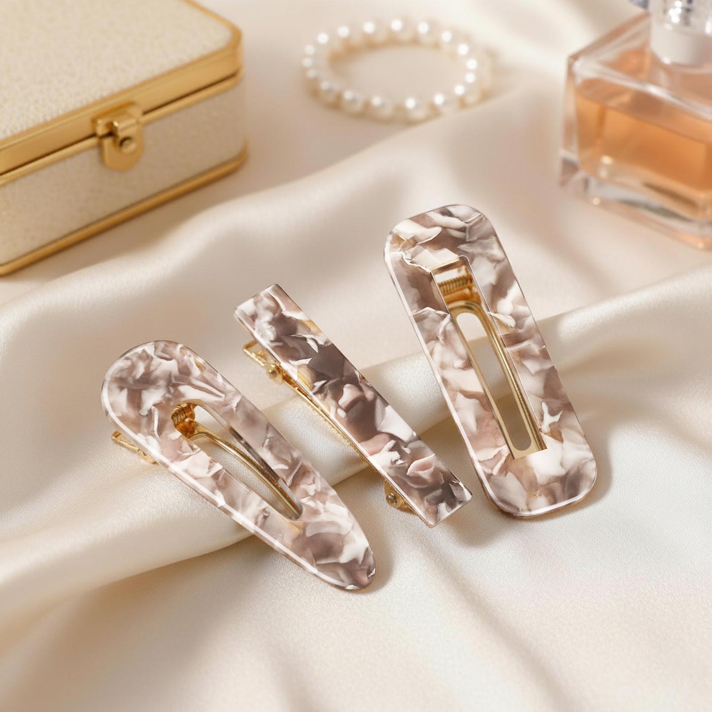 Lot de 3 Pinces Plates Pinkie en Résine Marbrée