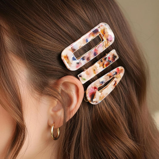 Lot de 3 Pinces Plates Mosaïque en Résine Marbrée