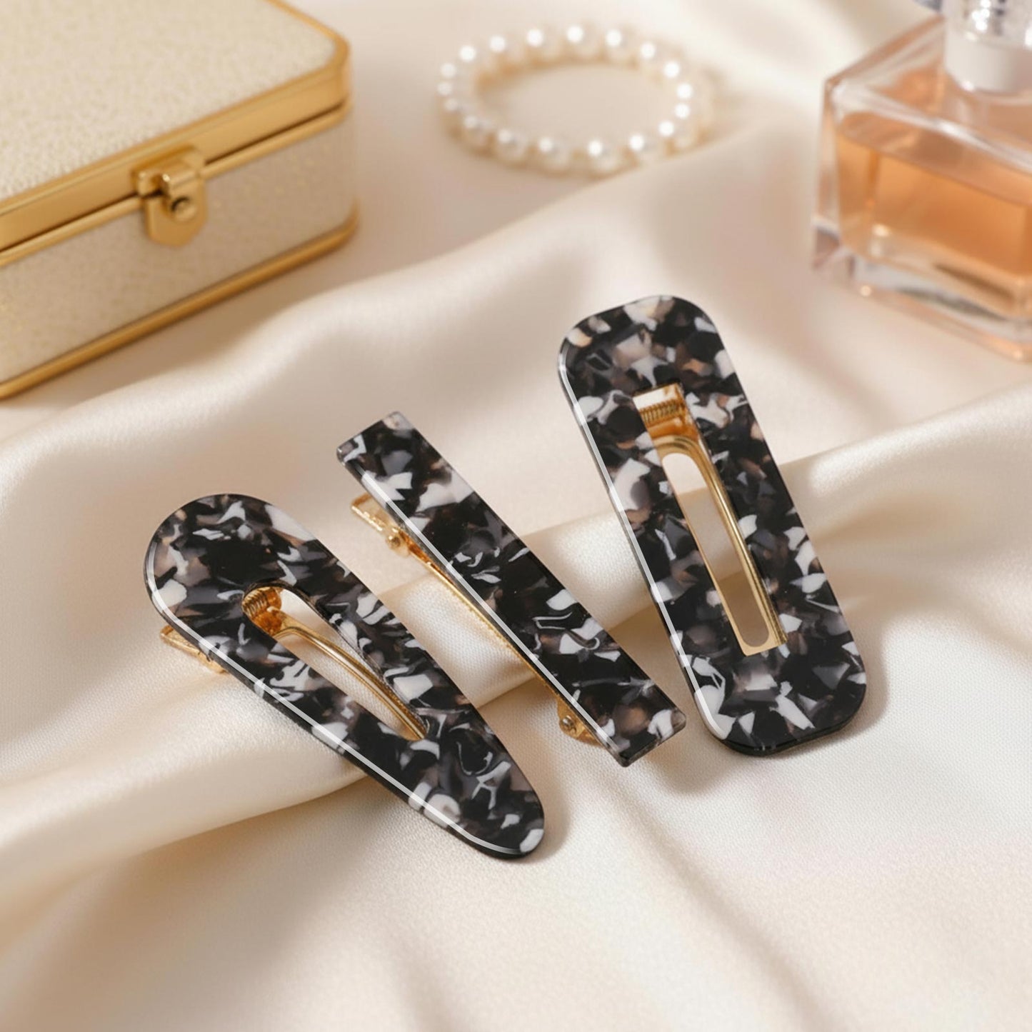 Lot de 3 Pinces Plates Monochrome en Résine Marbrée