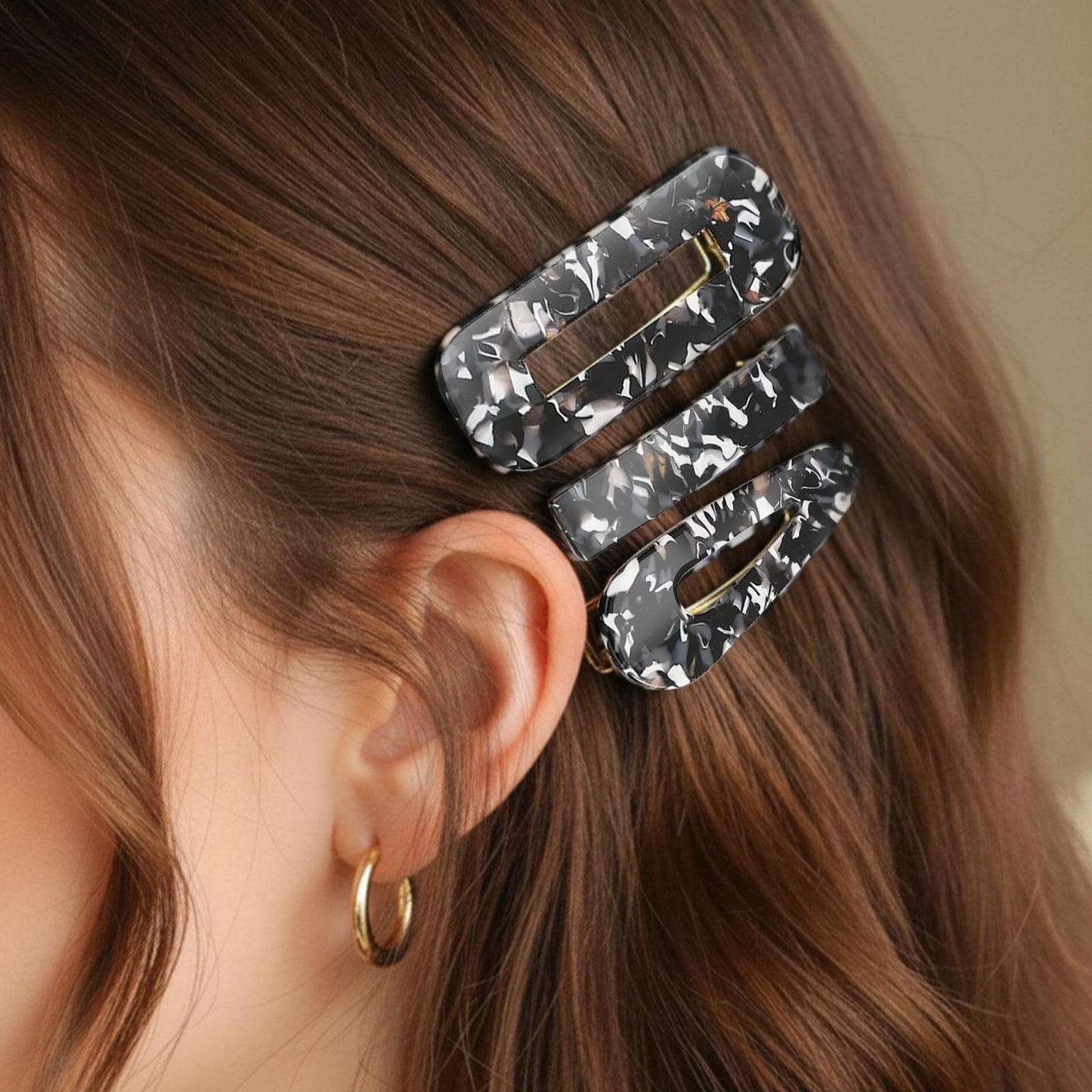 Lot de 3 Pinces Plates Monochrome en Résine Marbrée