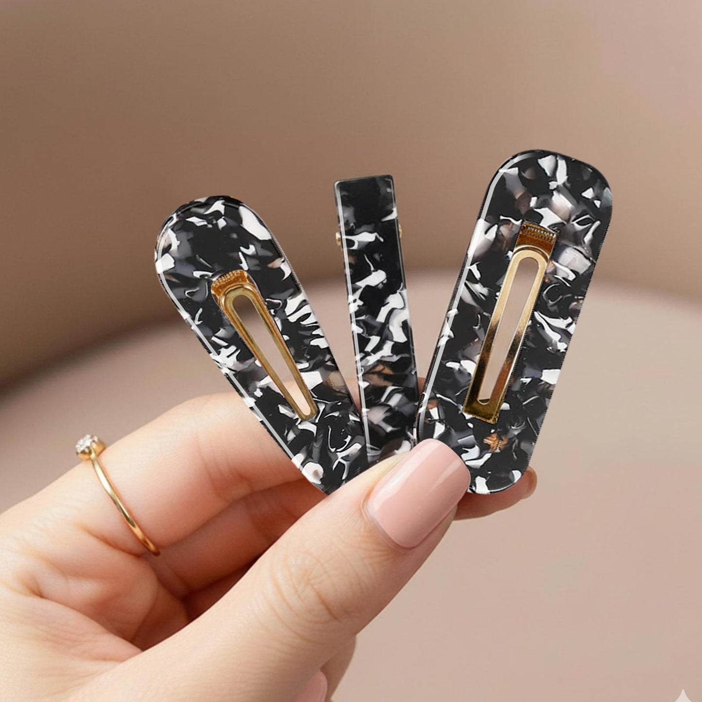 Lot de 3 Pinces Plates Monochrome en Résine Marbrée