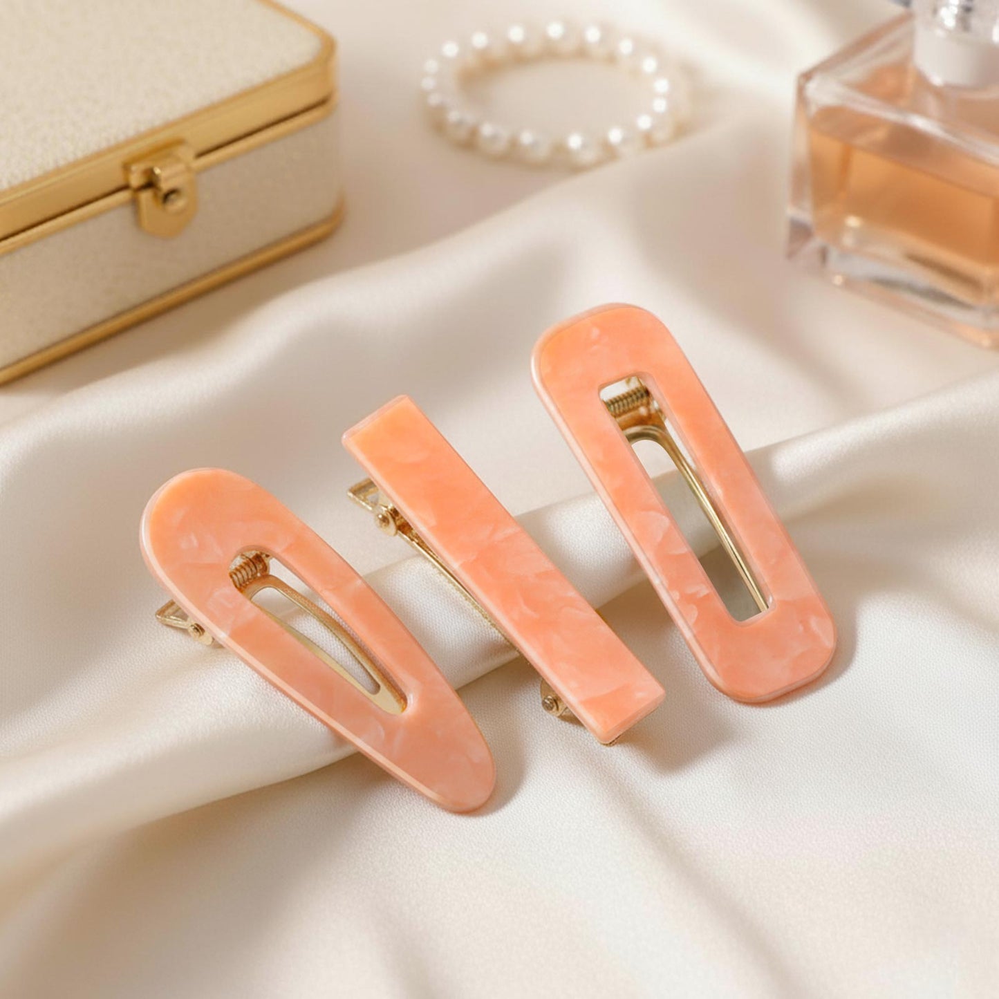 Lot de 3 Pinces Plates Corail en Résine Marbrée