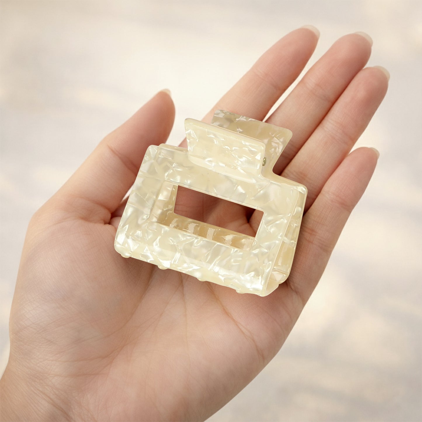 Pince Cheveux Sasstie Marbré Blanc Cassé Glossy