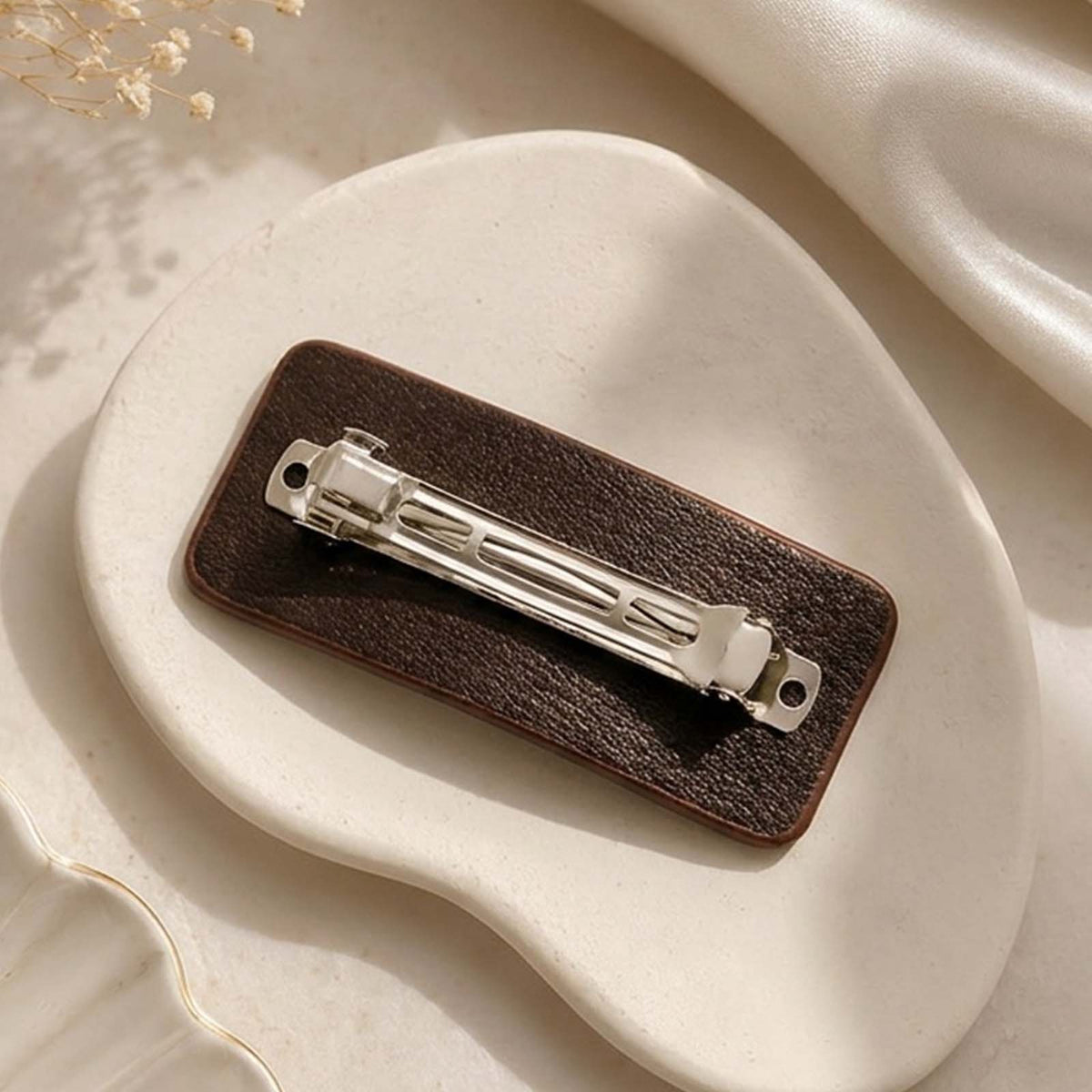 Barrette Plate Olive Moka Doux Texture Croco Vintage