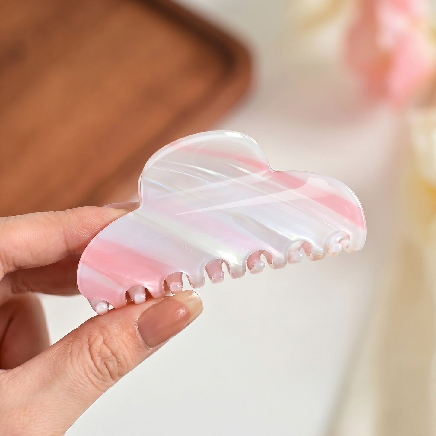 Pince Cheveux Candy Reflets Marbrés Rose Pastel