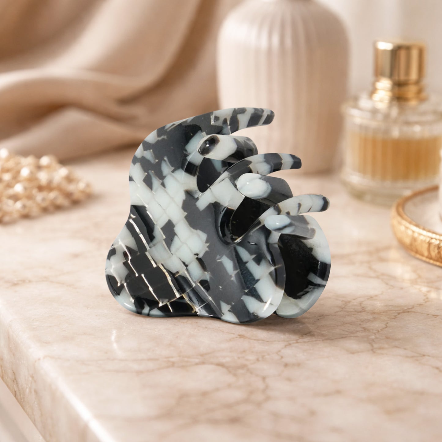 Mini Pince Cheveux Crocro Éclat de Nuage Noir et Blanc