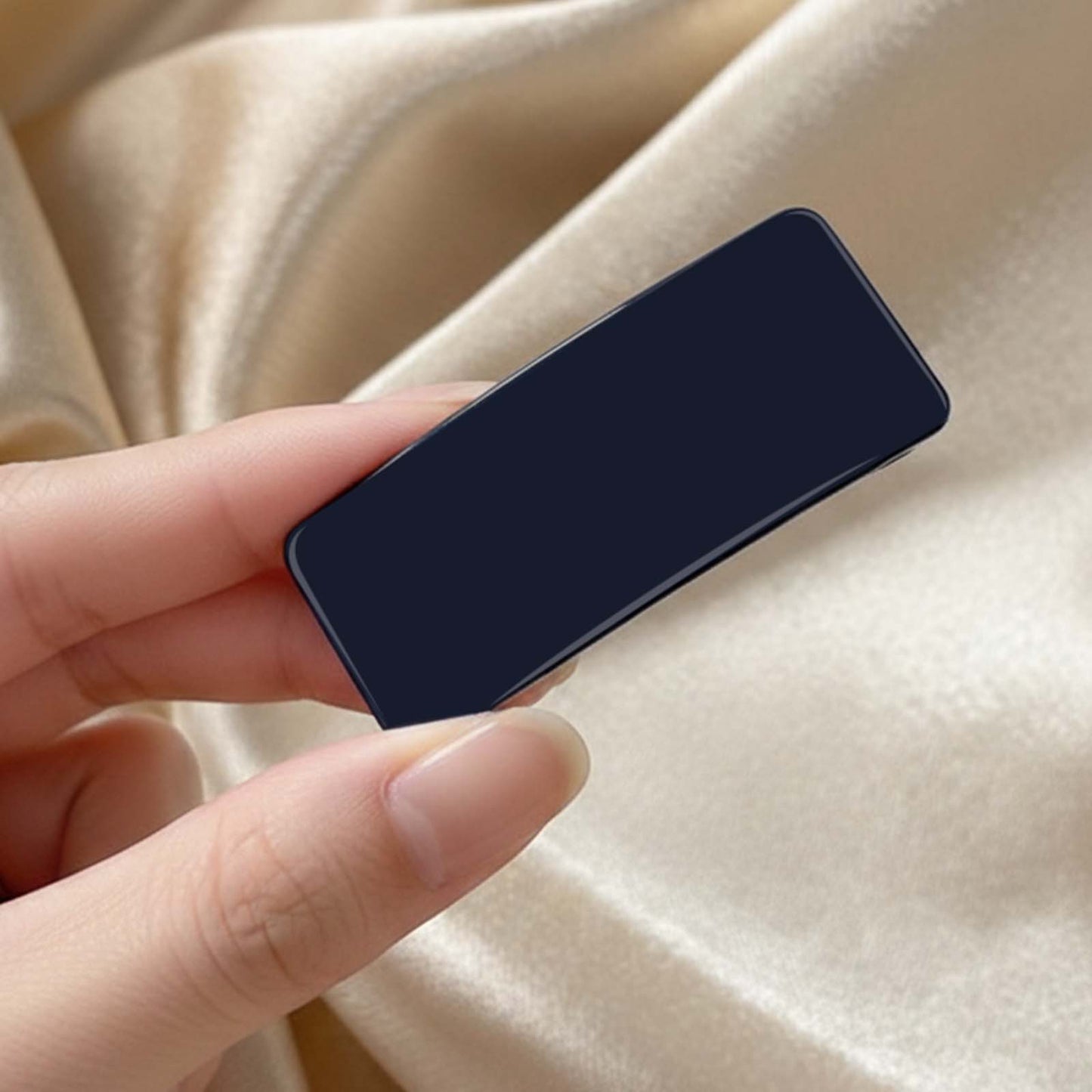 Barrette Clip Rectangle Glossy Navy Classique Bleu Marine