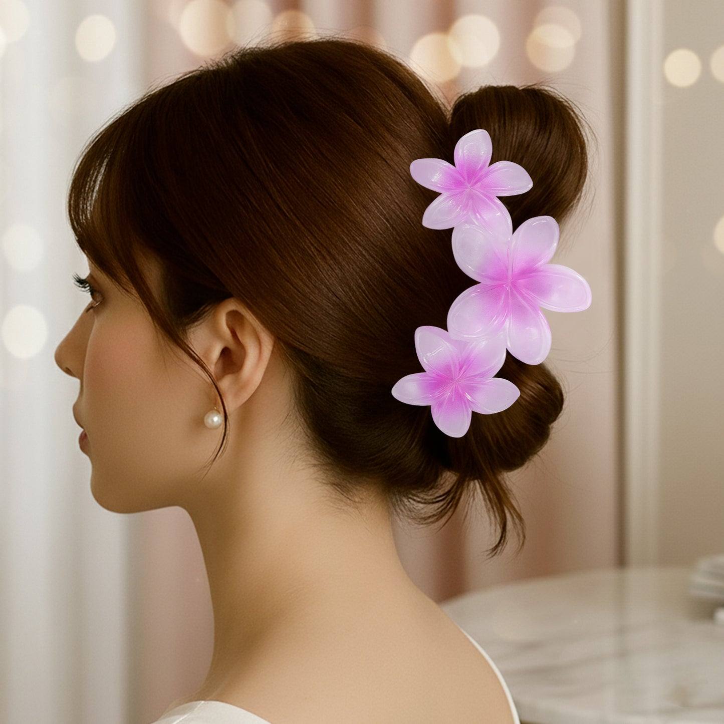 Pince Cheveux Perle de Plumeria Rose Lilas