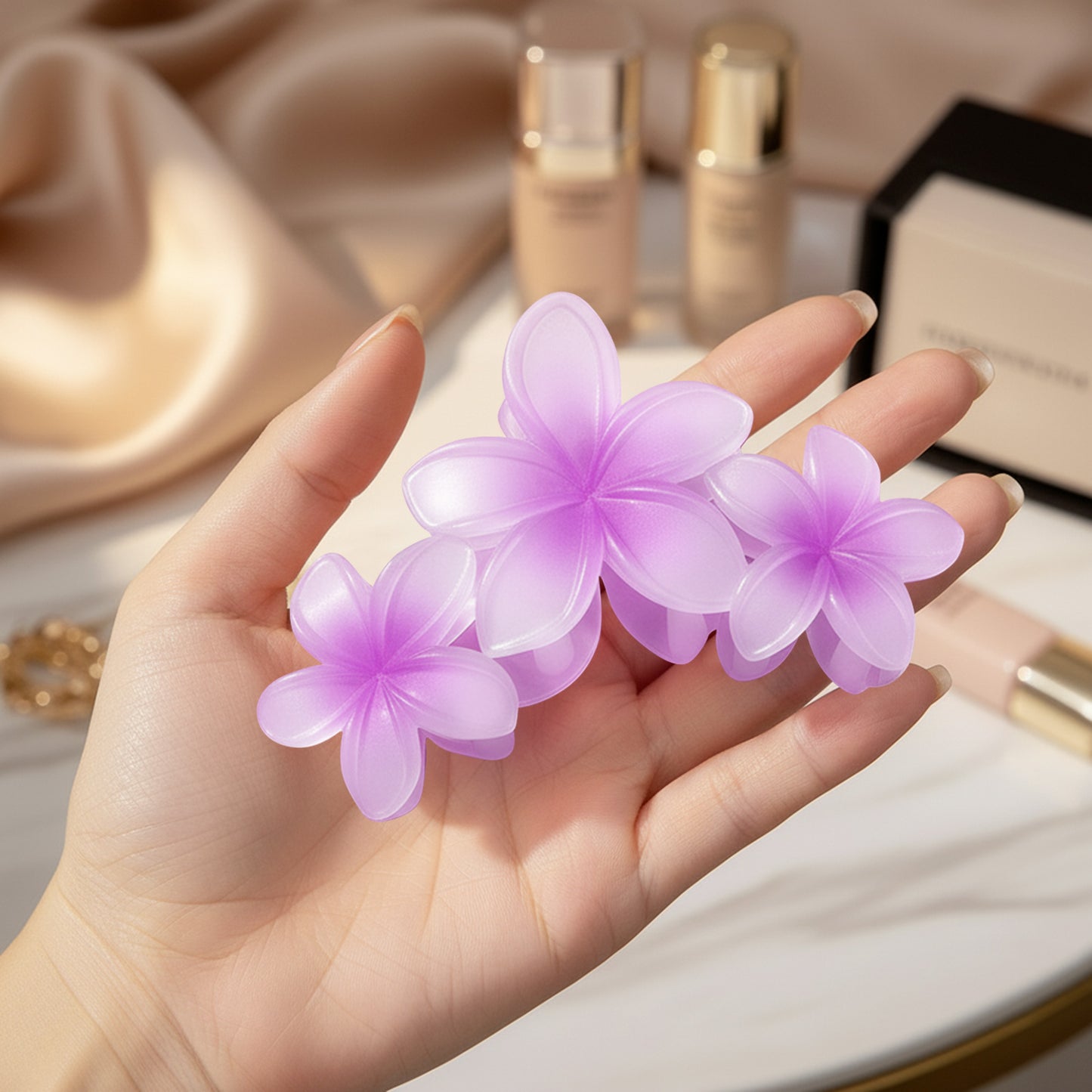 Pince Cheveux Perle de Plumeria Rose Lilas