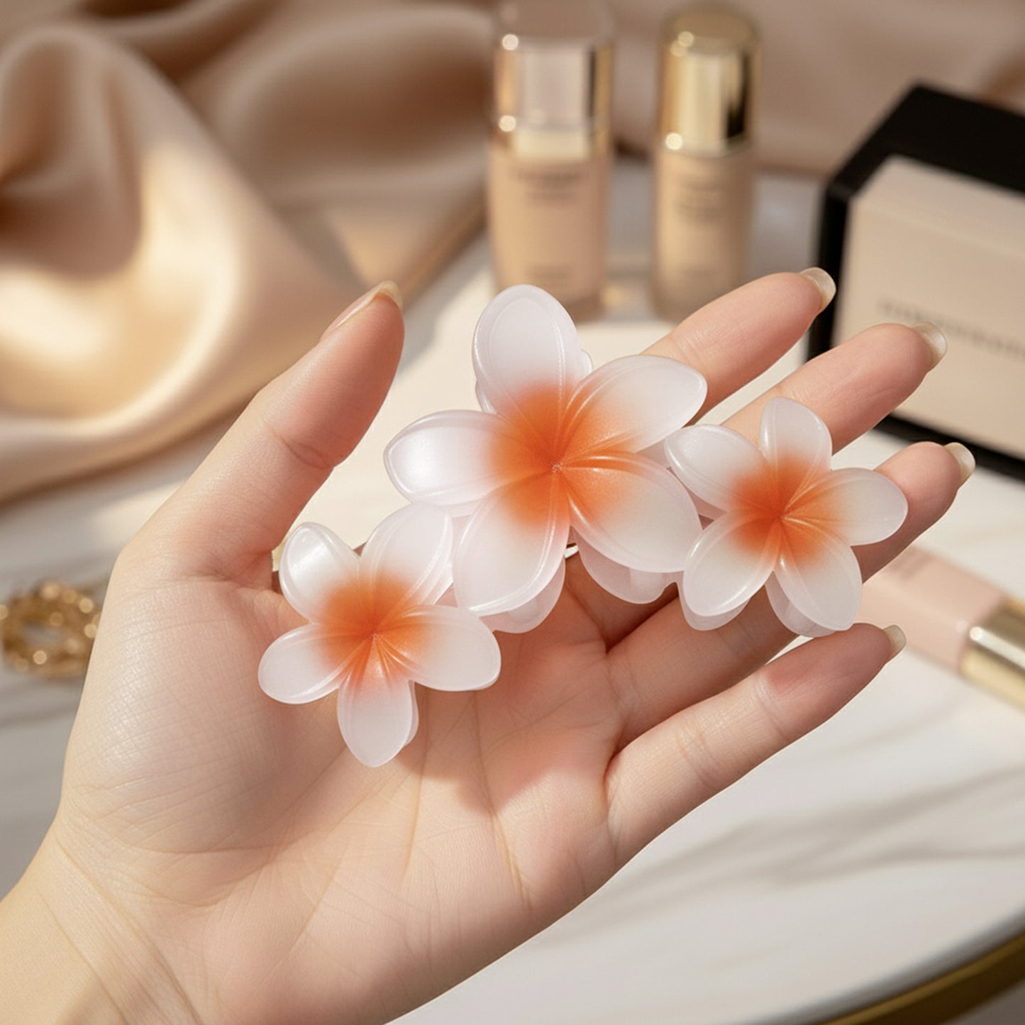 Pince Cheveux Perle de Plumeria Orange Foncé