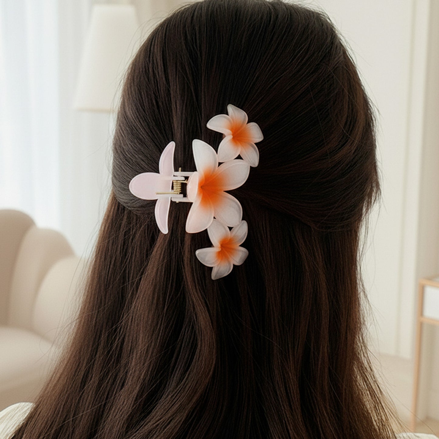 Pince Cheveux Perle de Plumeria Orange Foncé