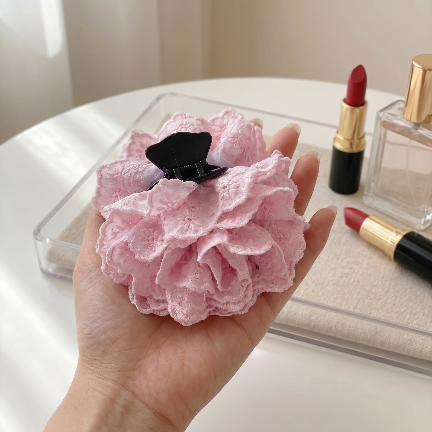 Pince Cheveux Fleur Valentine Dentelle Anglaise Rose
