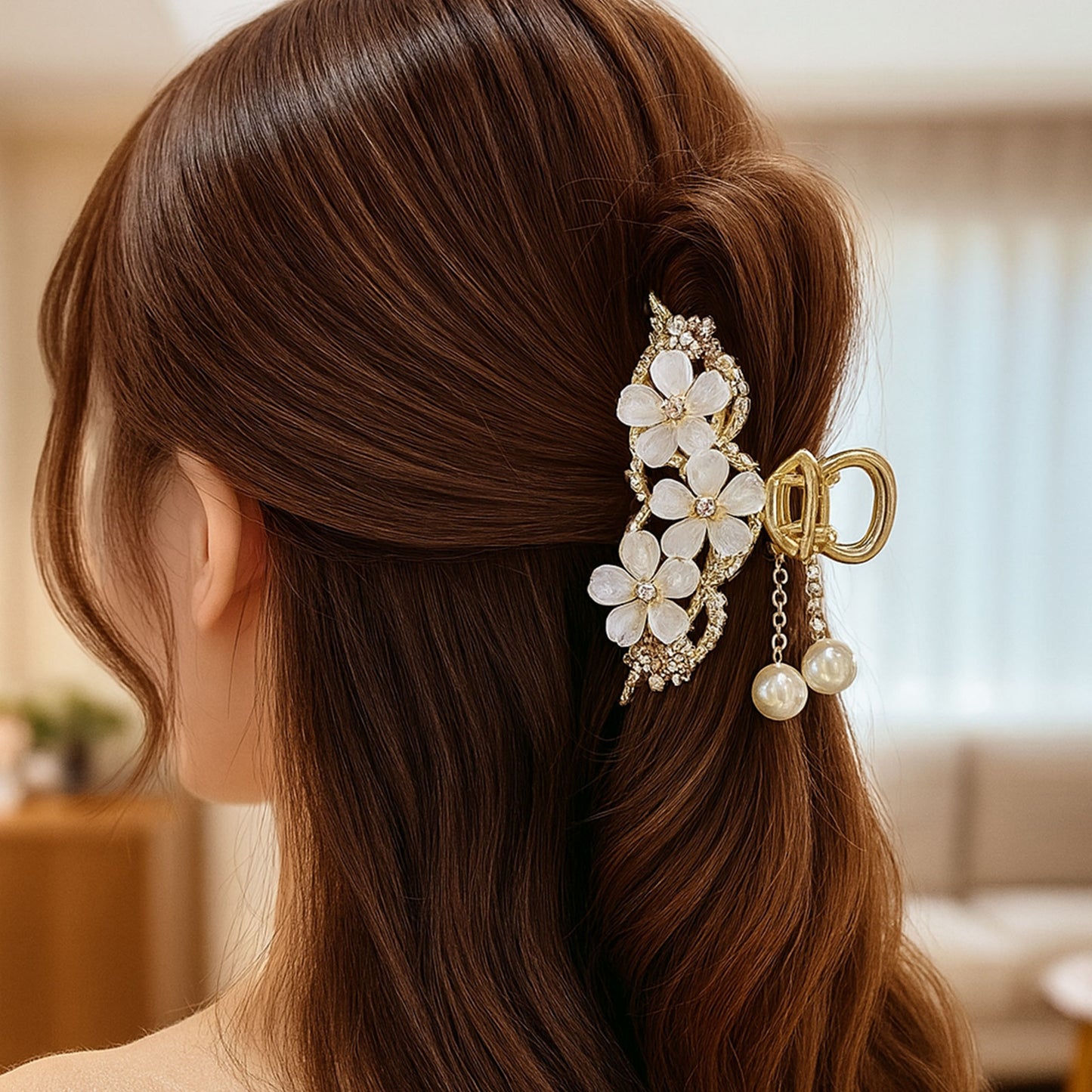 Pince Bijou Pearl Blosssom Blanc