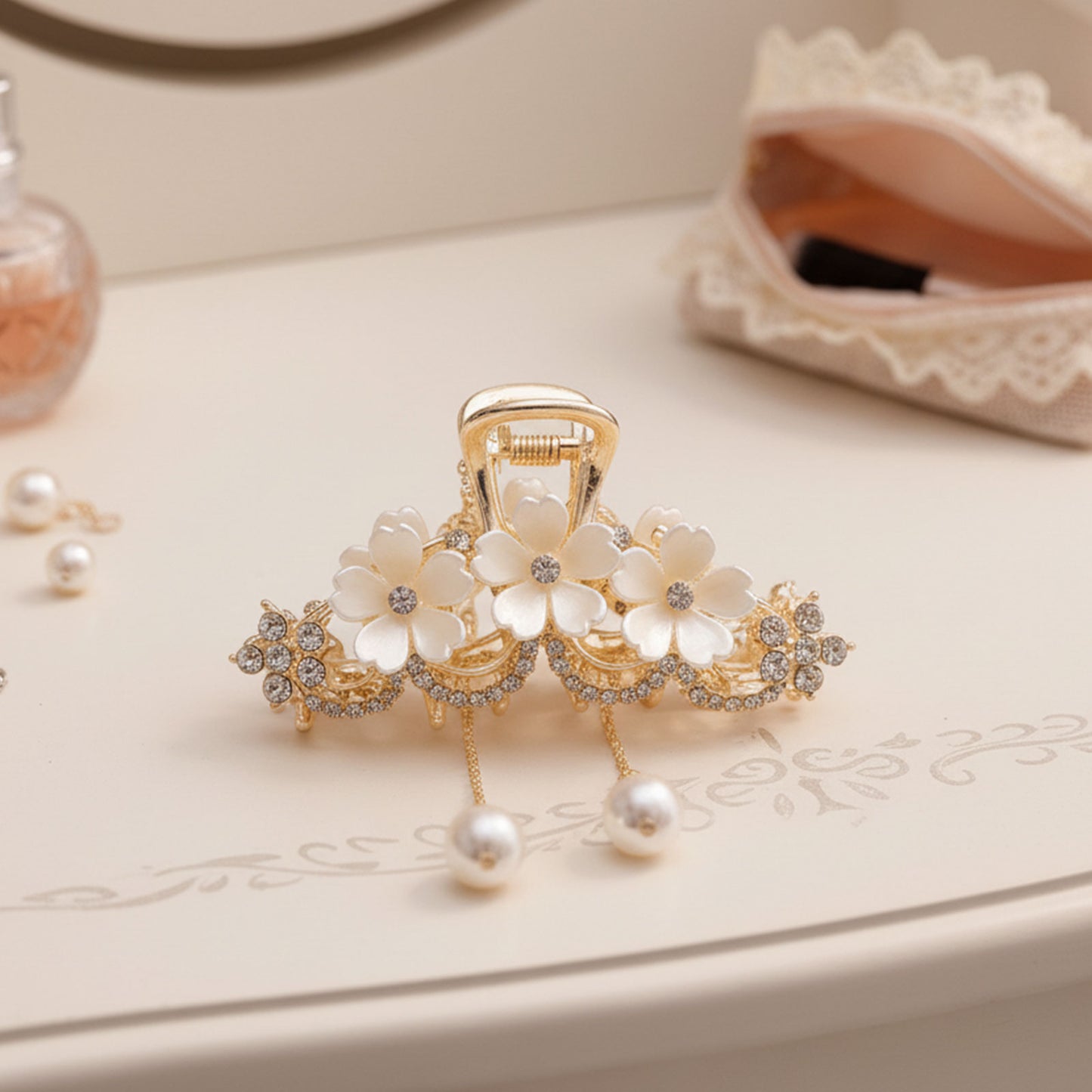 Pince Bijou Pearl Blosssom Blanc