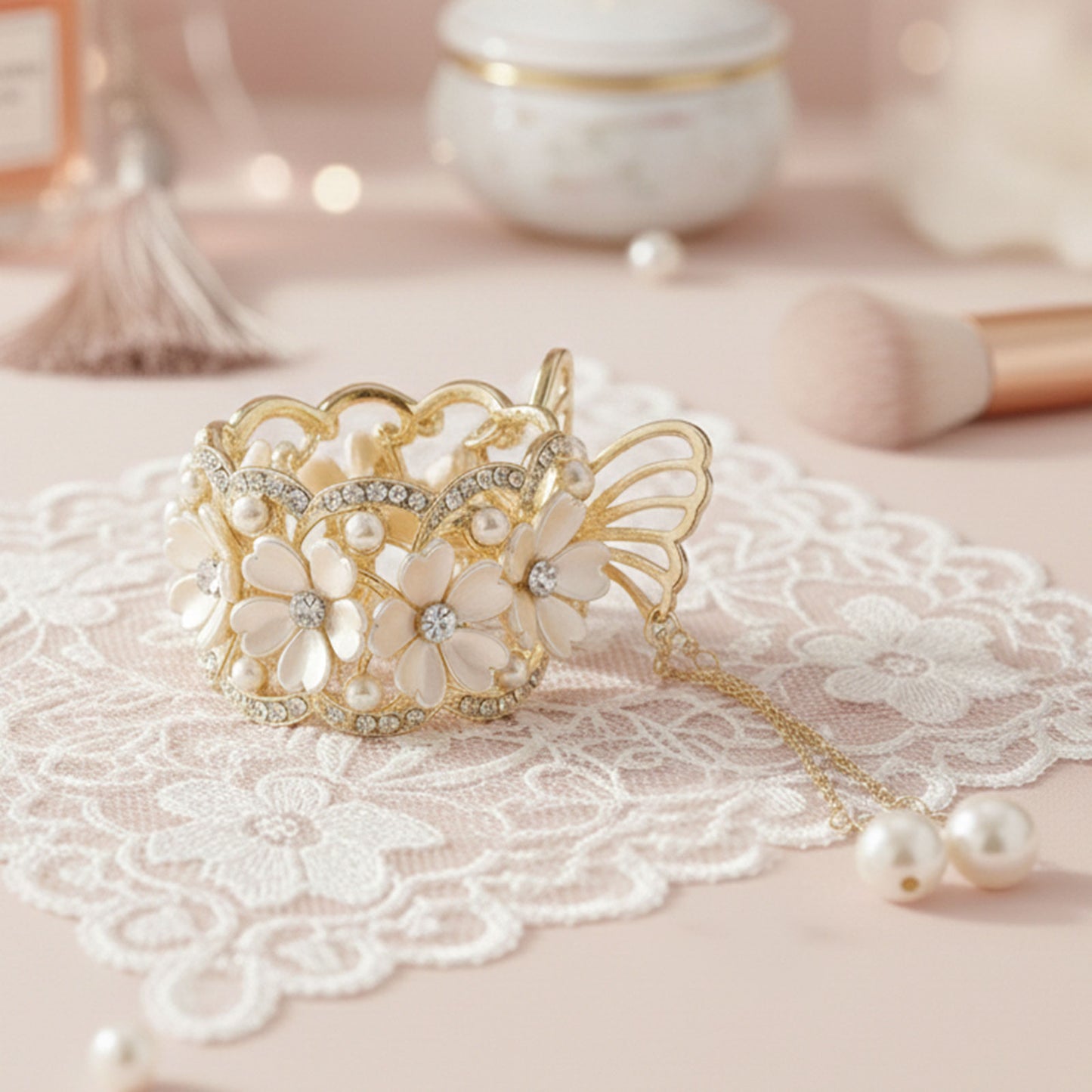 Pince Bijou Ivory Blossom Blanc