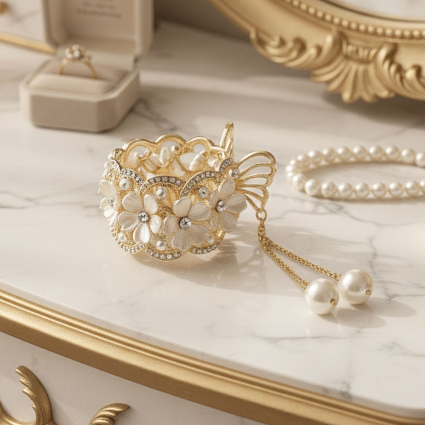 Pince Bijou Ivory Blossom Blanc