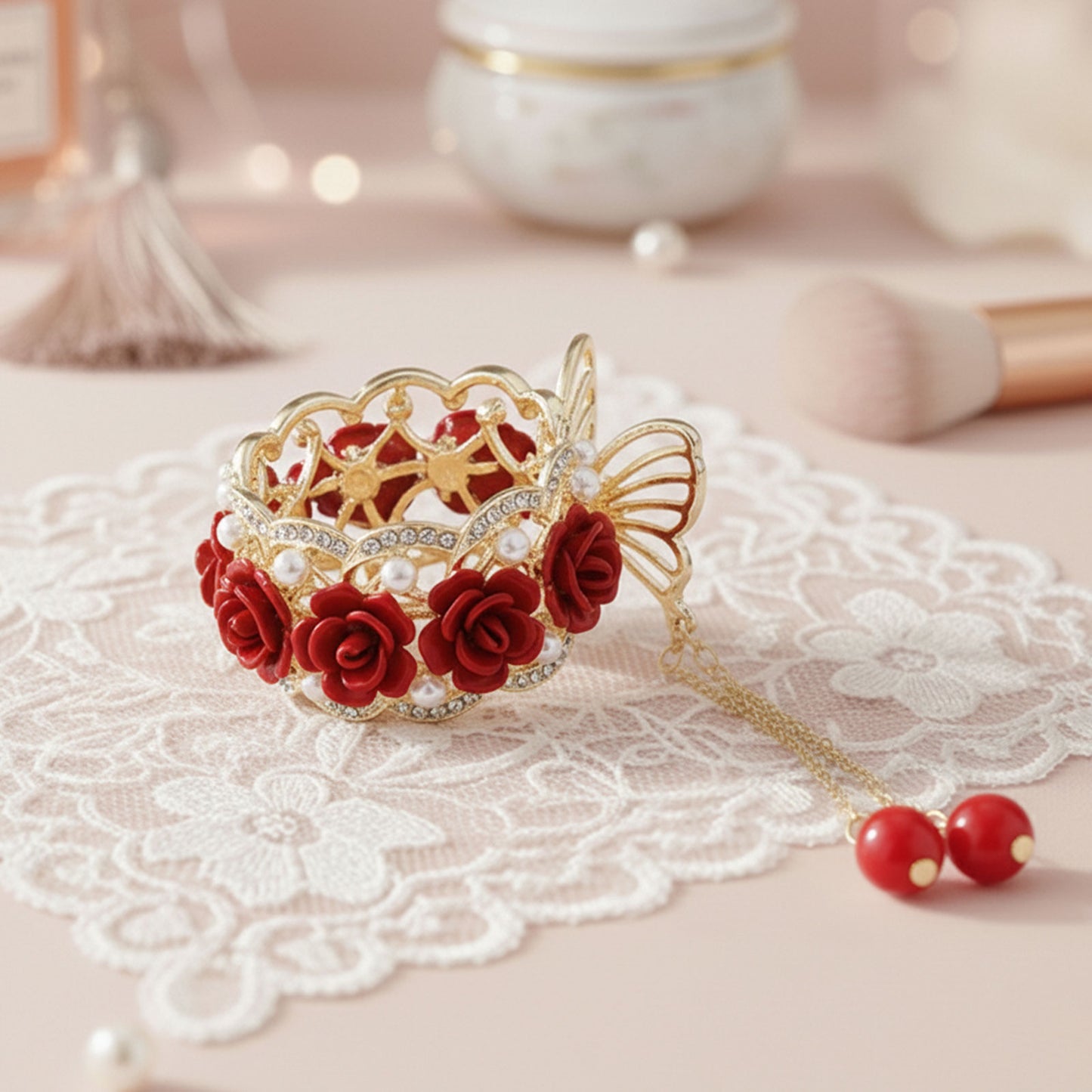 Pince Bijou Ivory Blossom Bordeaux