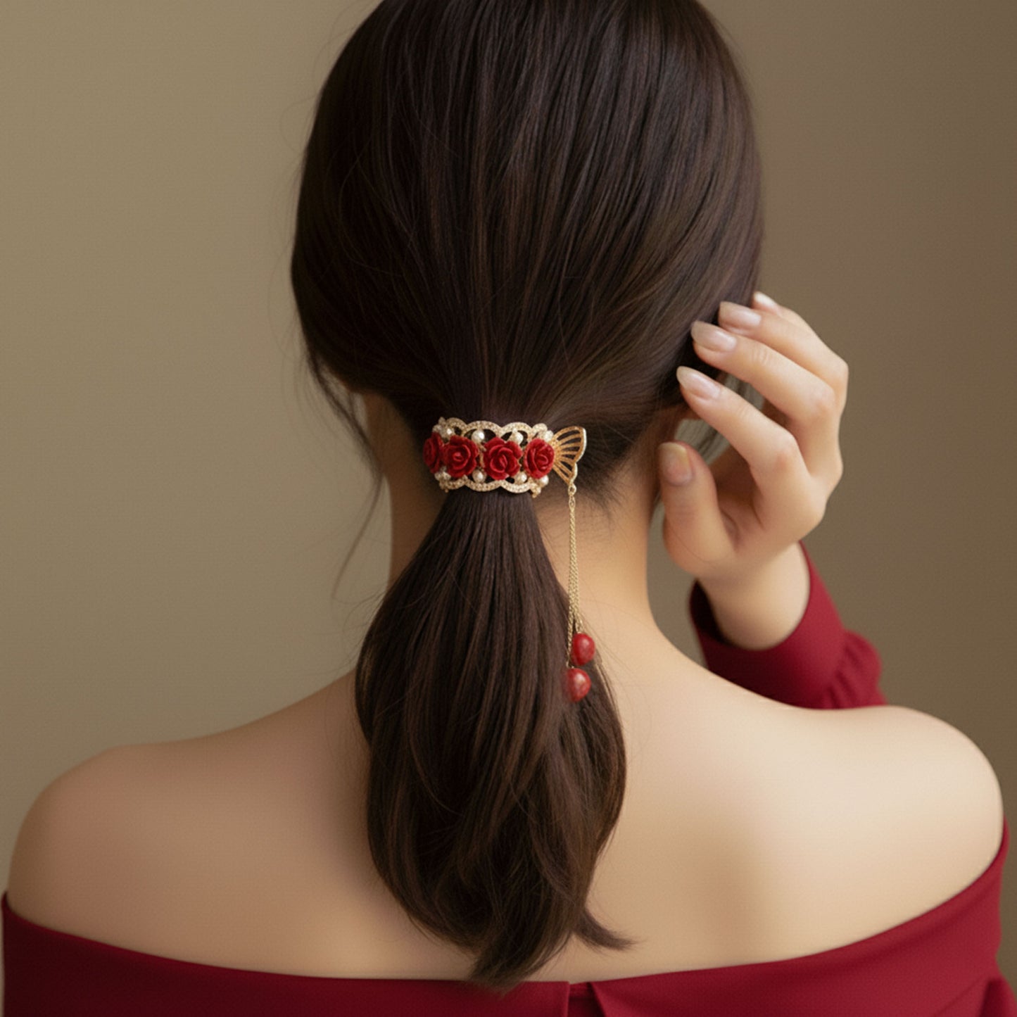 Pince Bijou Ivory Blossom Bordeaux
