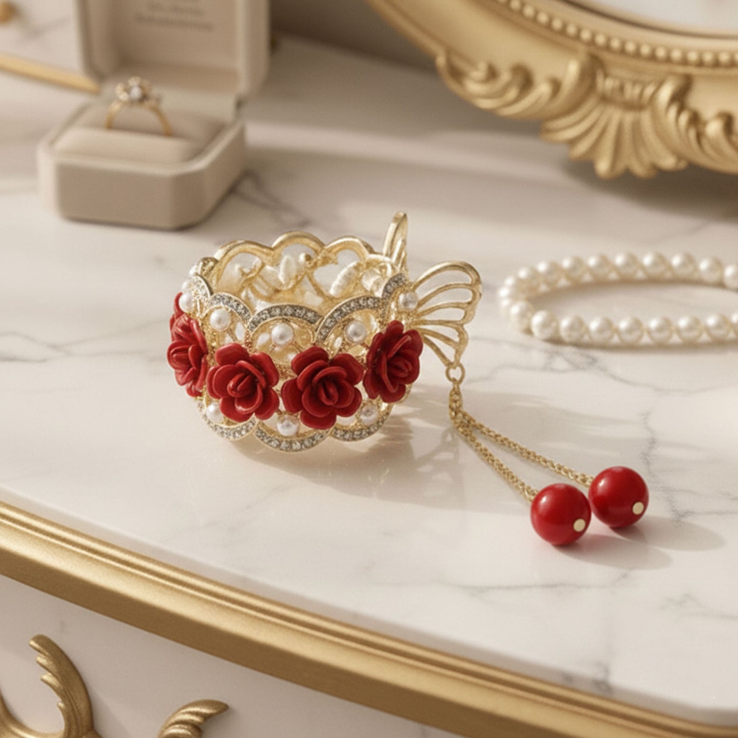 Pince Bijou Ivory Blossom Bordeaux