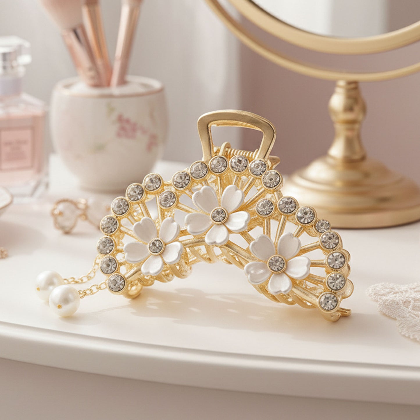 Pince Bijou Pearl Tiara Blanc