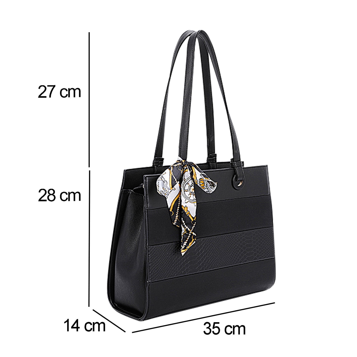 Sac Cabas Multi-Textures à Foulard Jocasta Noir