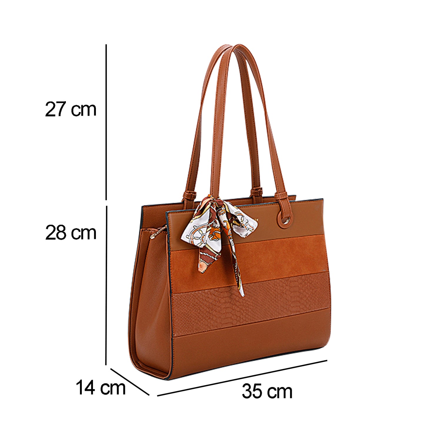 Sac Cabas Multi-Textures à Foulard Jocasta Marron Clair