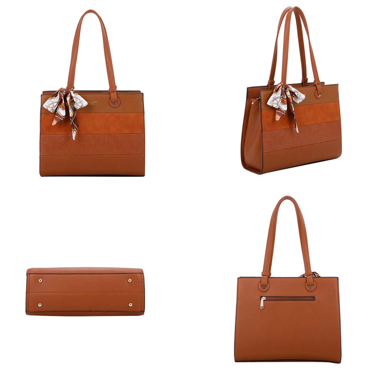 Sac Cabas Multi-Textures à Foulard Jocasta Marron Clair