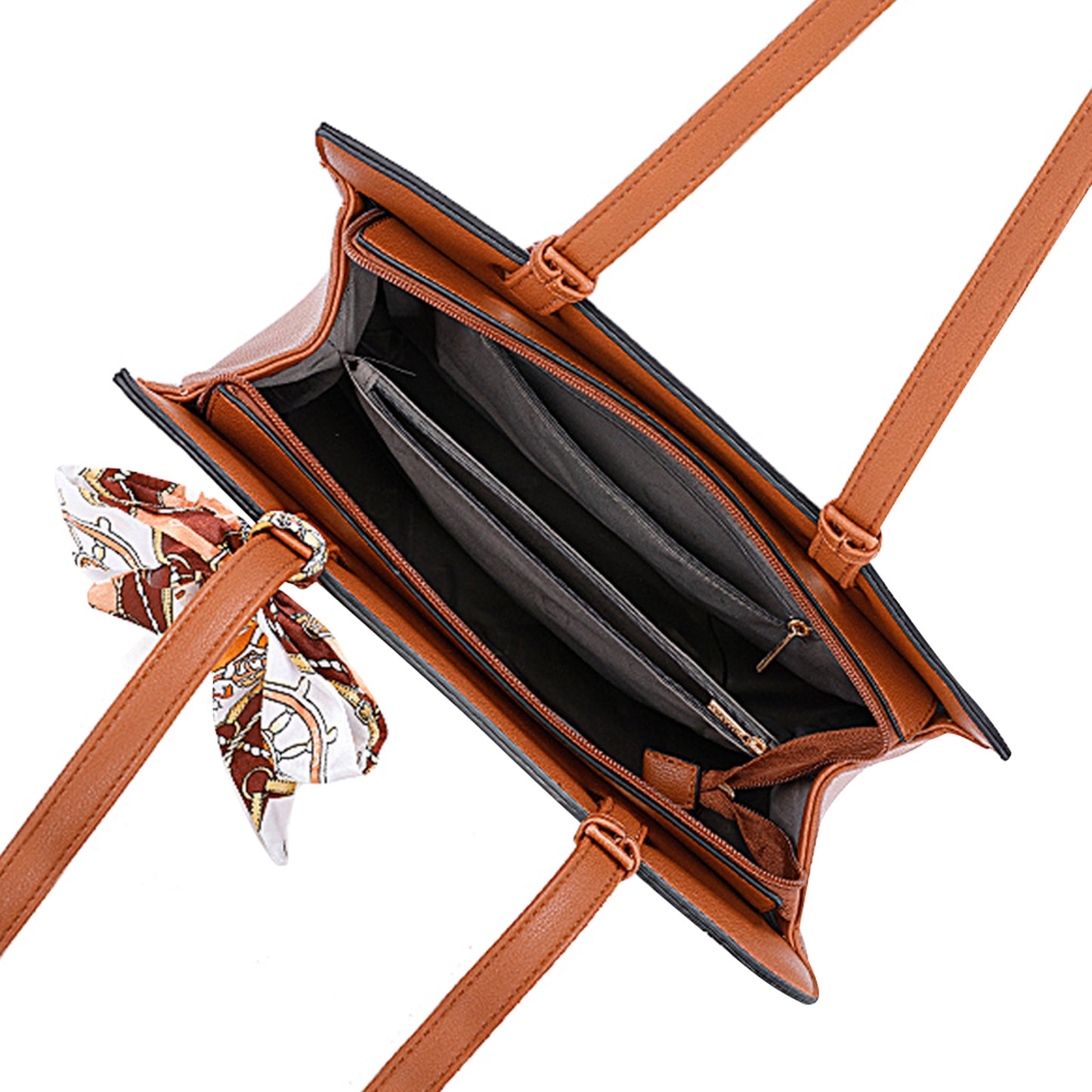 Sac Cabas Multi-Textures à Foulard Jocasta Marron Clair