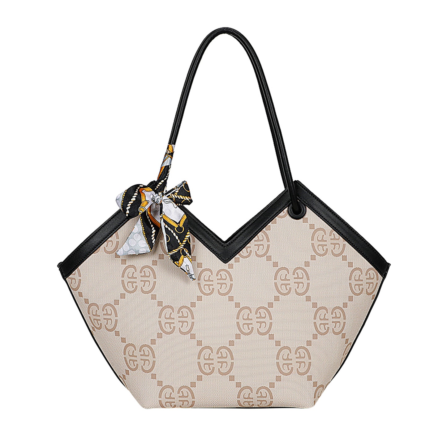Sac à Main Imprimé Monogramme à Foulard Peyton Beige