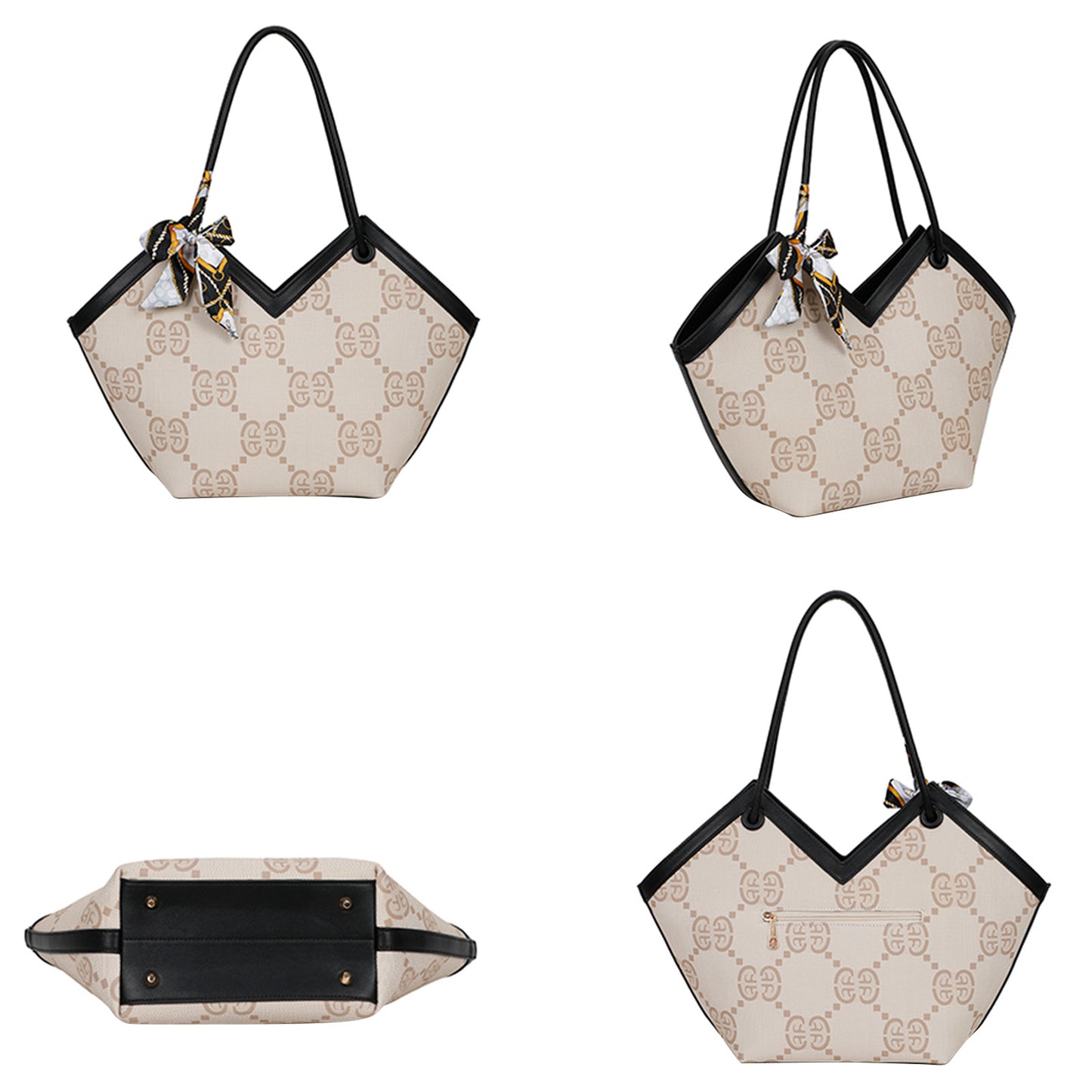 Sac à Main Imprimé Monogramme à Foulard Peyton Beige