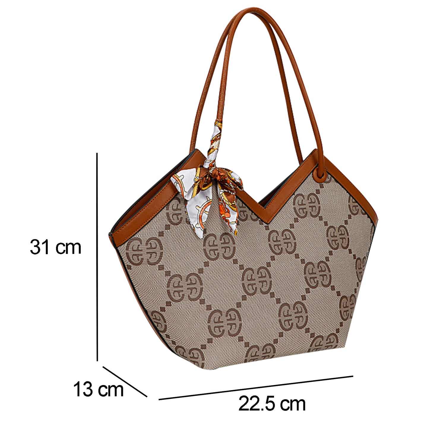 Sac à Main Imprimé Monogramme à Foulard Peyton Marron