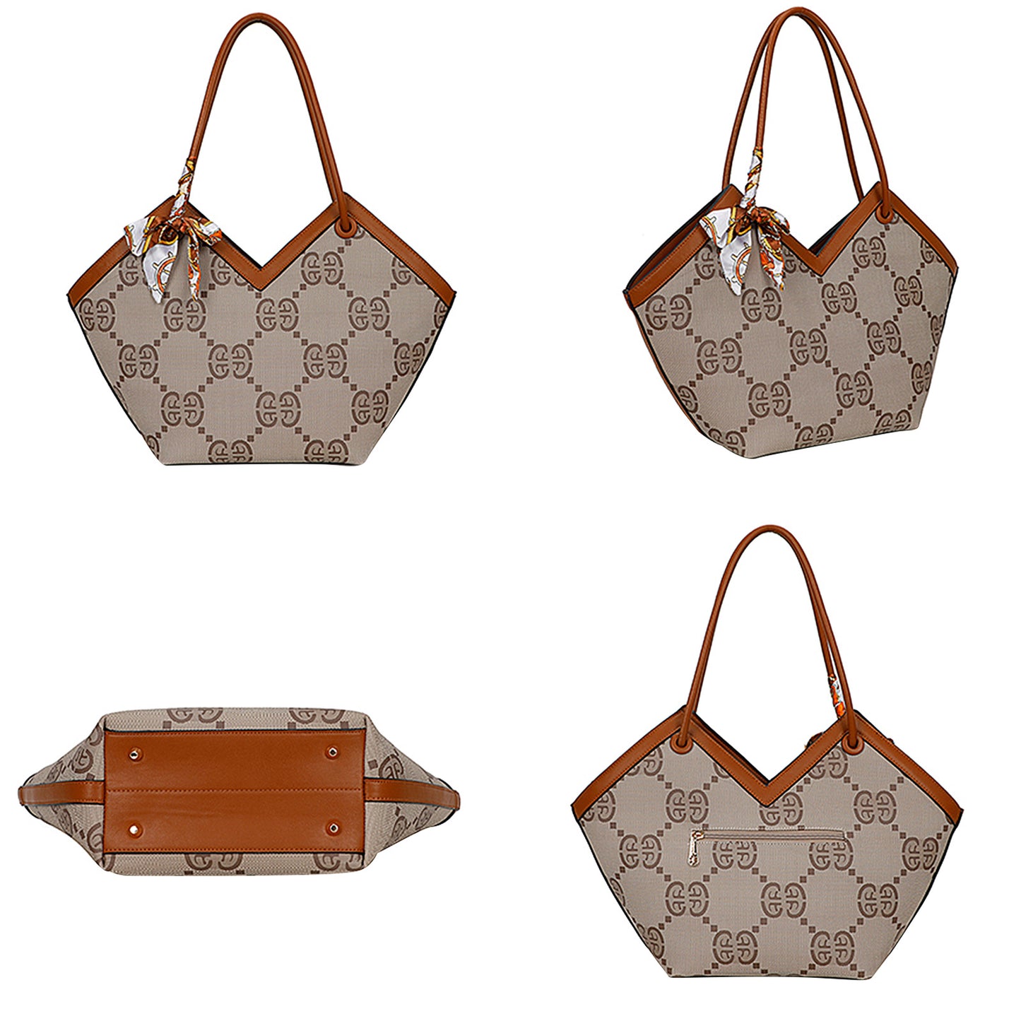 Sac à Main Imprimé Monogramme à Foulard Peyton Marron