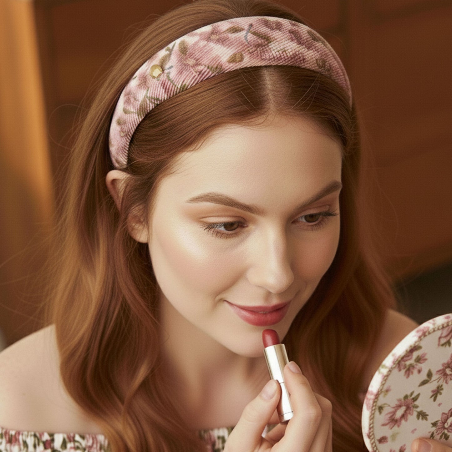 Serre-tête Large Calissa en Tissu Fleuri Rose