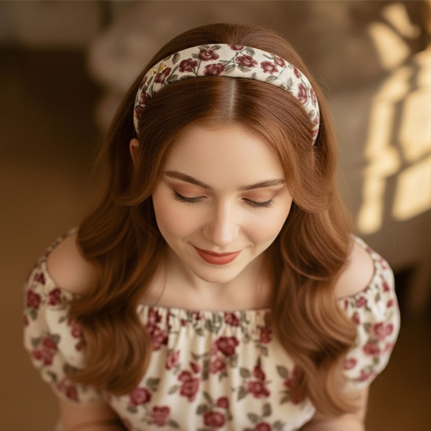 Serre-tête Large Calissa en Tissu Fleuri Blanc