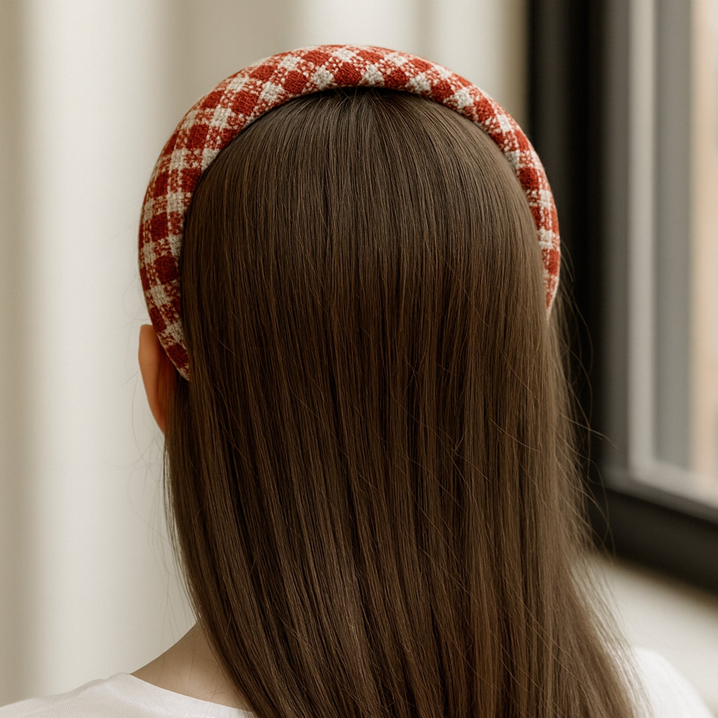 Serre-tête Large Vintage Grid Maisy Rouge Brique