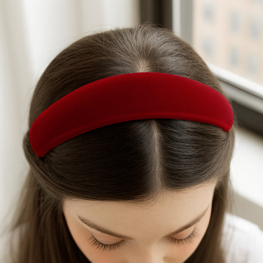 Serre-tête Large Emmylou en Velours Coussiné Rouge
