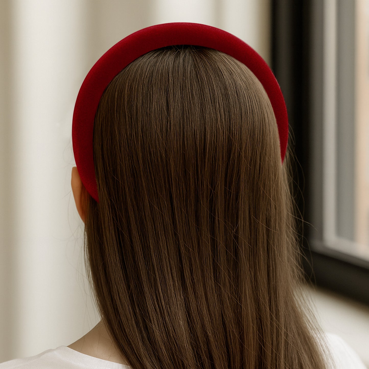 Serre-tête Large Emmylou en Velours Coussiné Rouge