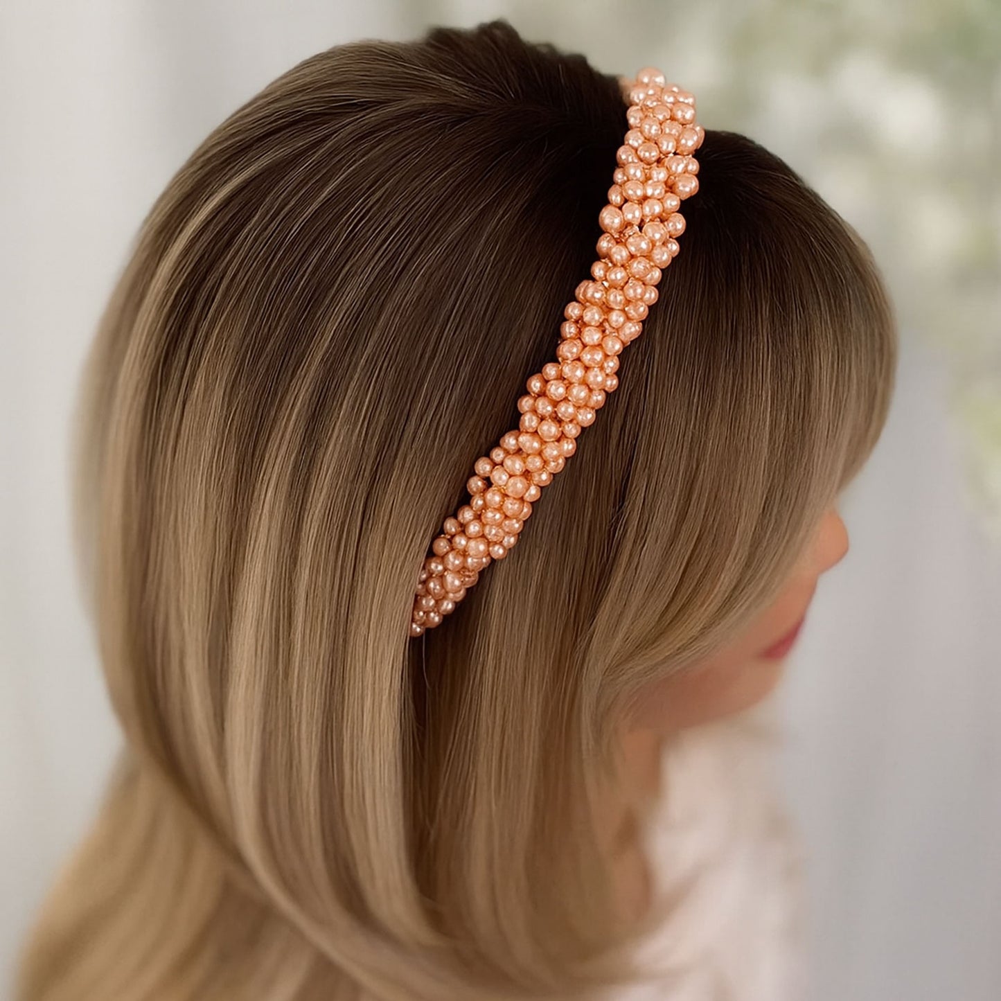 Serre-tête élégant en perles or rose