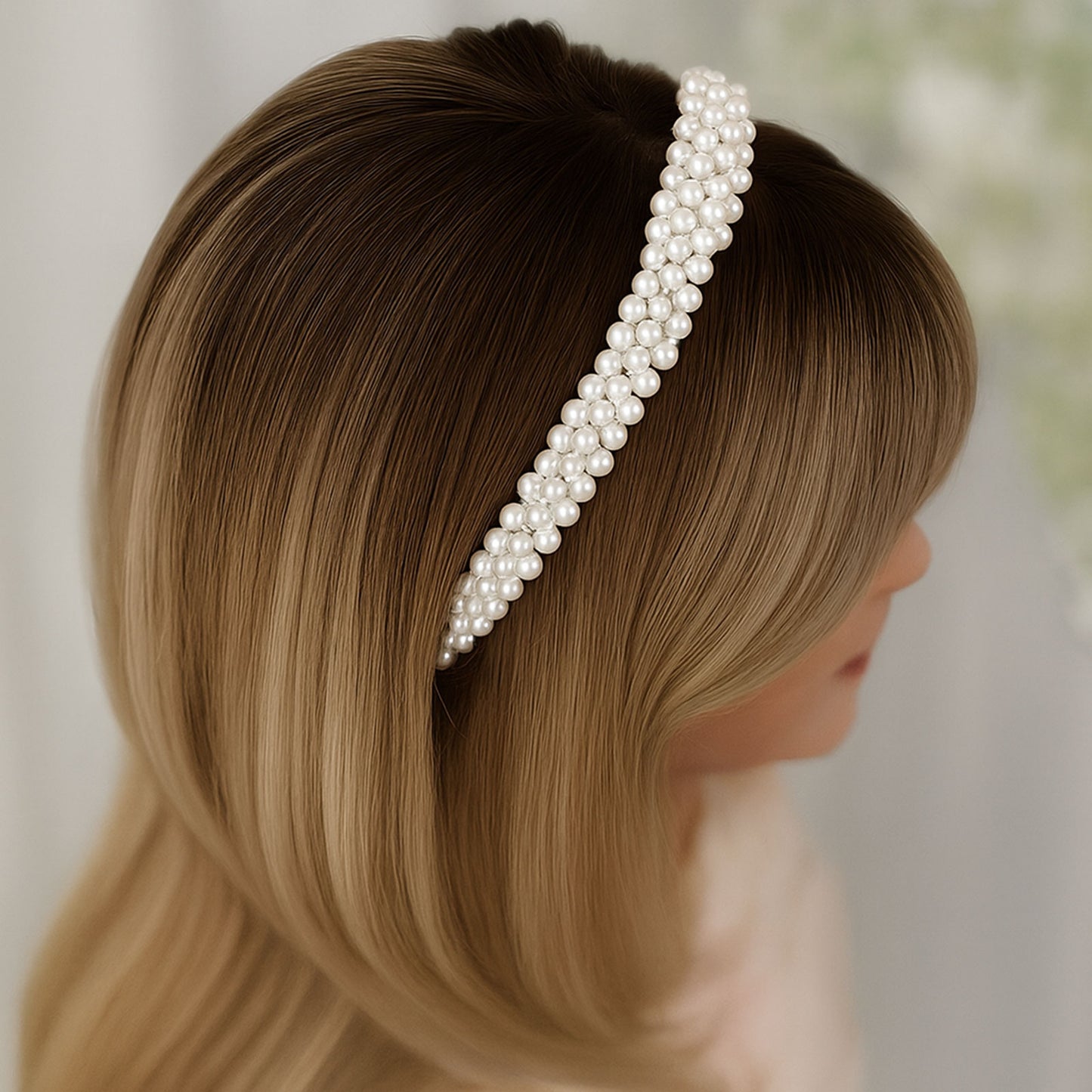 Serre-tête élégant en perles blanches