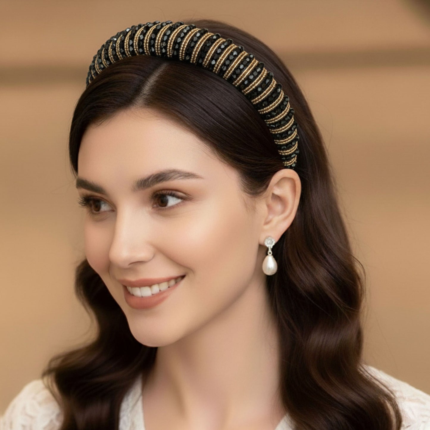 Serre-tête Large Angie Black & Gold