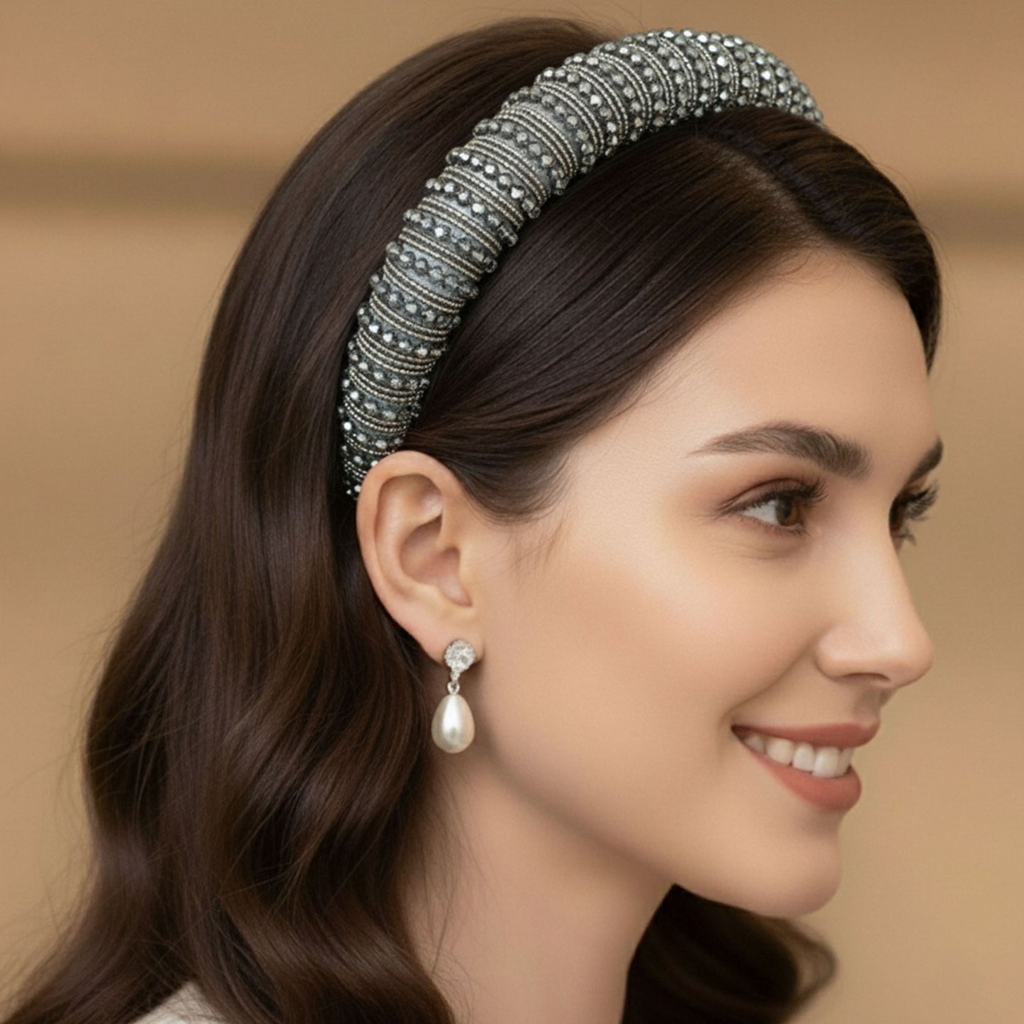 Serre-tête Large Angie Cristal Platine