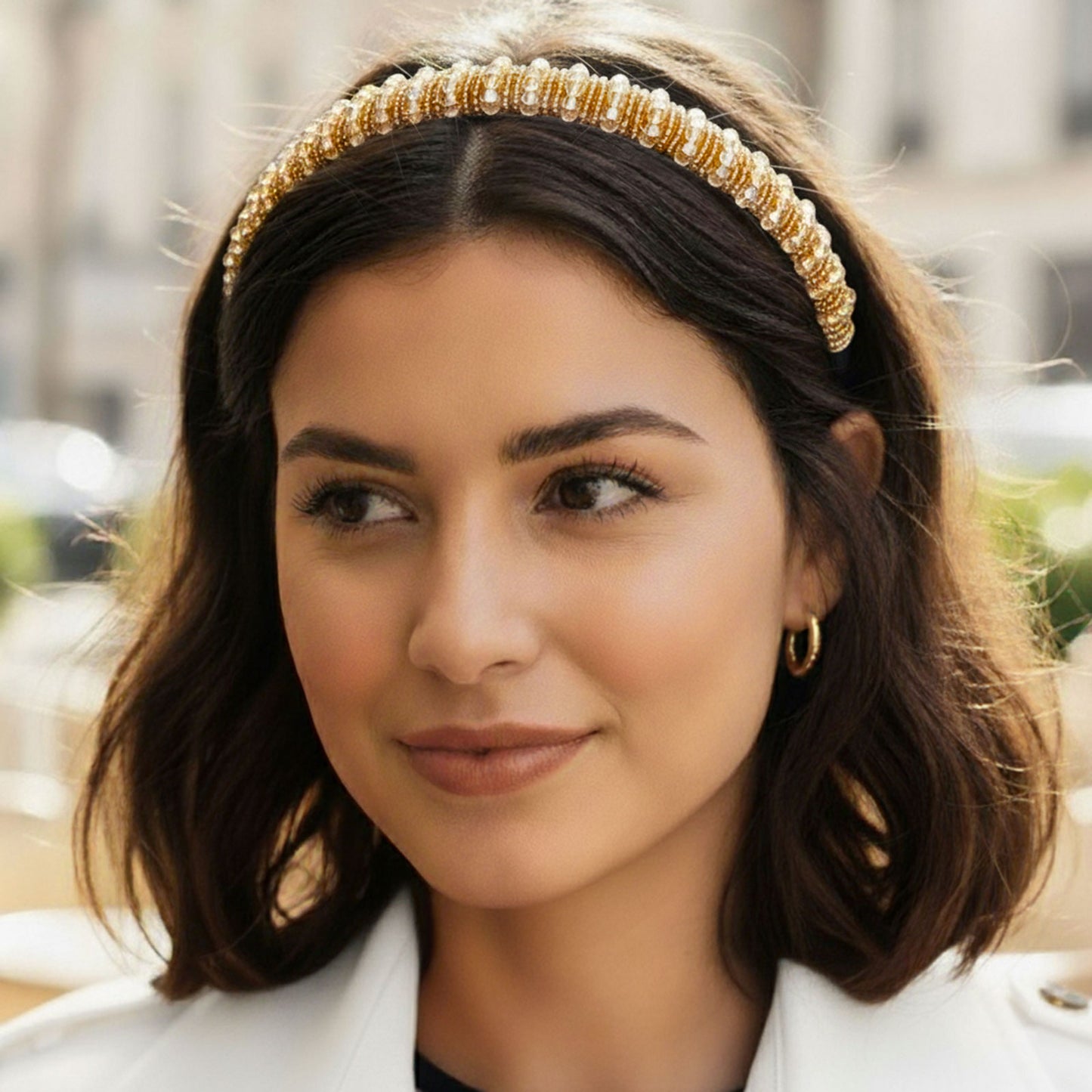 Serre-tête doré élégant en cristaux scintillants