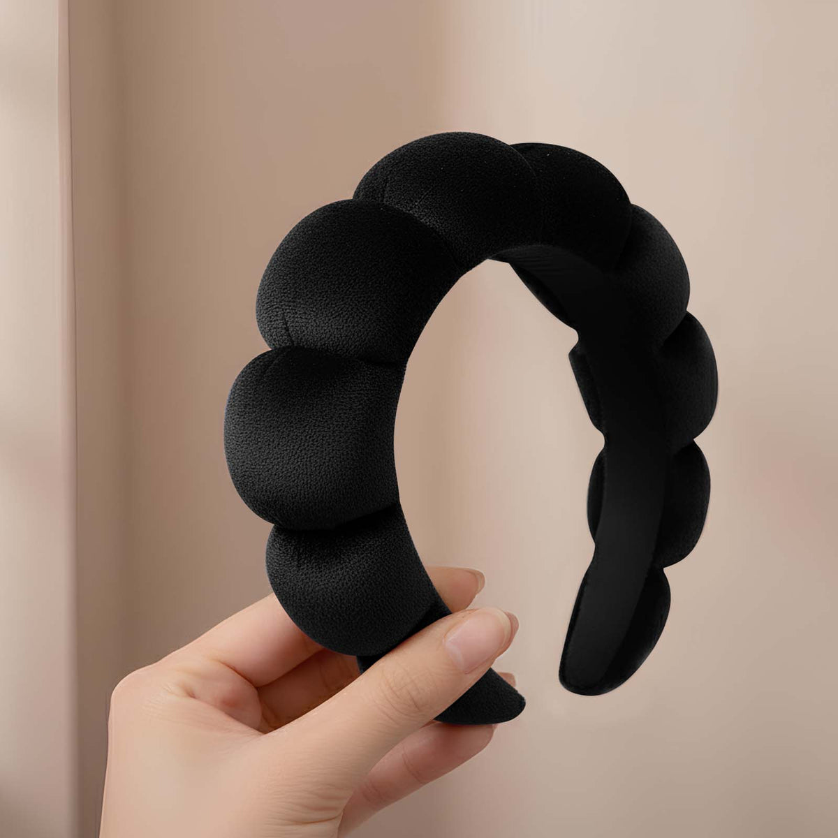 Serre-tête Spa Rembourré pour Soins Nuage Doux Effet Ombré Noir Satiné