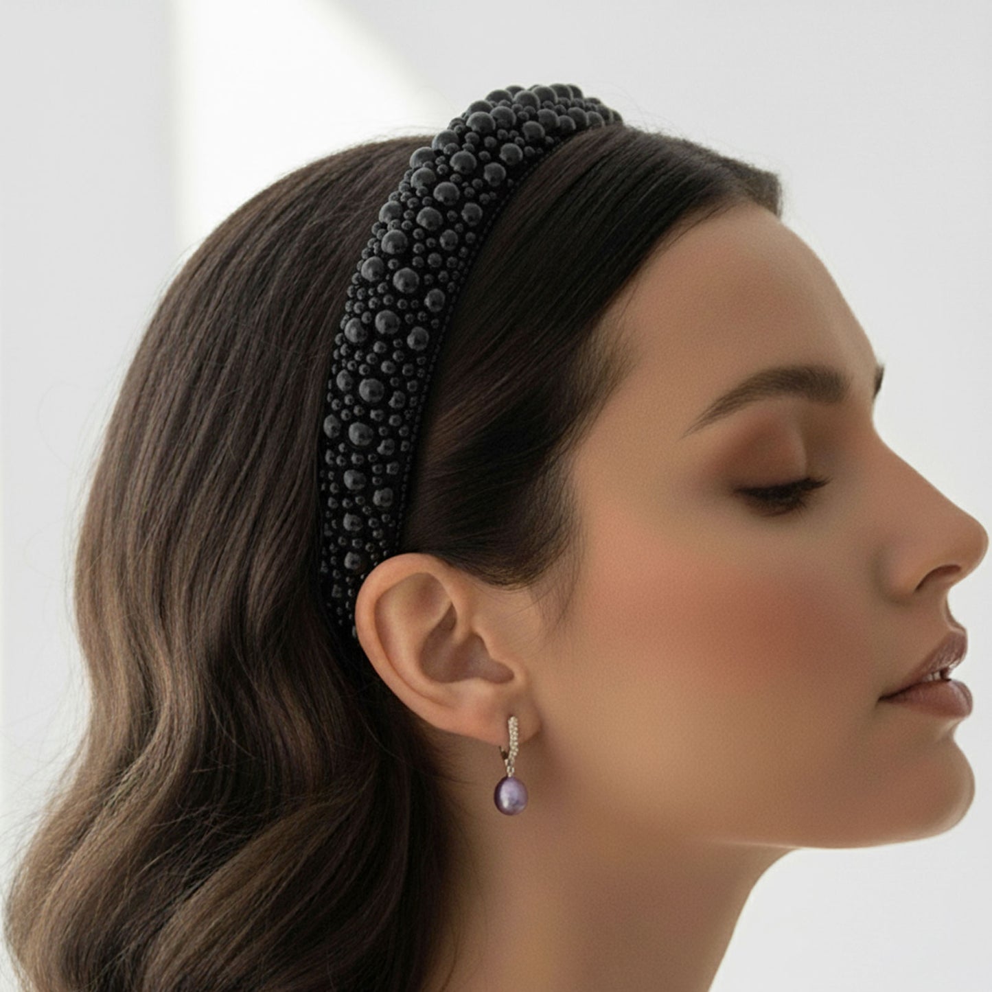 Serre-tête Large Nyssa Couronne de Perles Noir