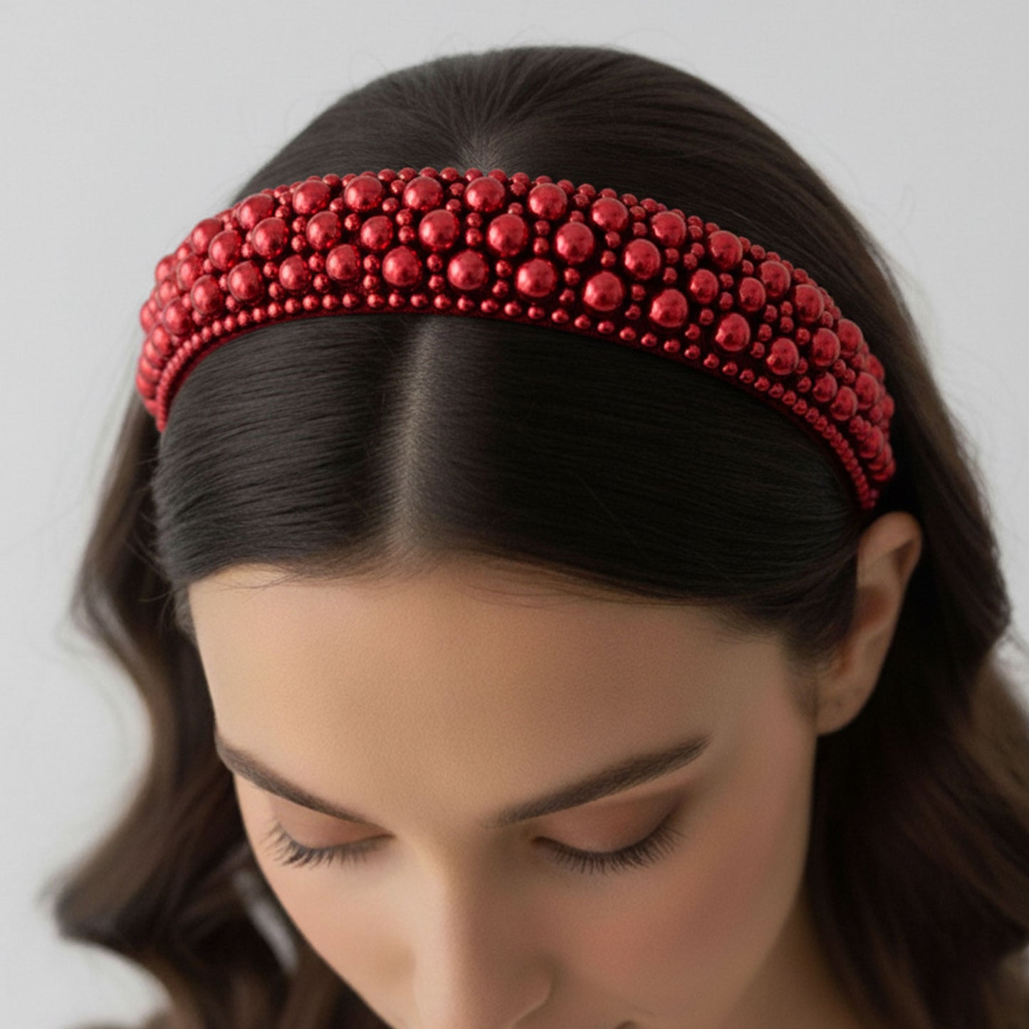 Serre-tête Large Nyssa Couronne de Perles Rouge