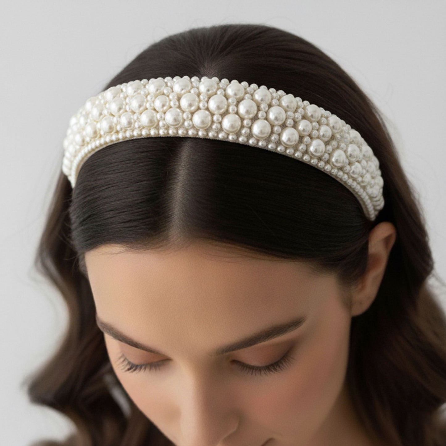 Serre-tête Large Nyssa Couronne de Perles Blanc